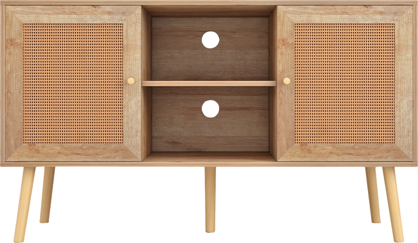 TV stojalo iz melamina z ratanovimi vrati COLM FH9223.11 naravna barva 120x39x56,5Hcm