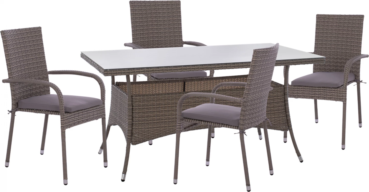 Set jedilnice 5 kosov miza 150x90 in fotelji wicker rattan sivi FH11713.01