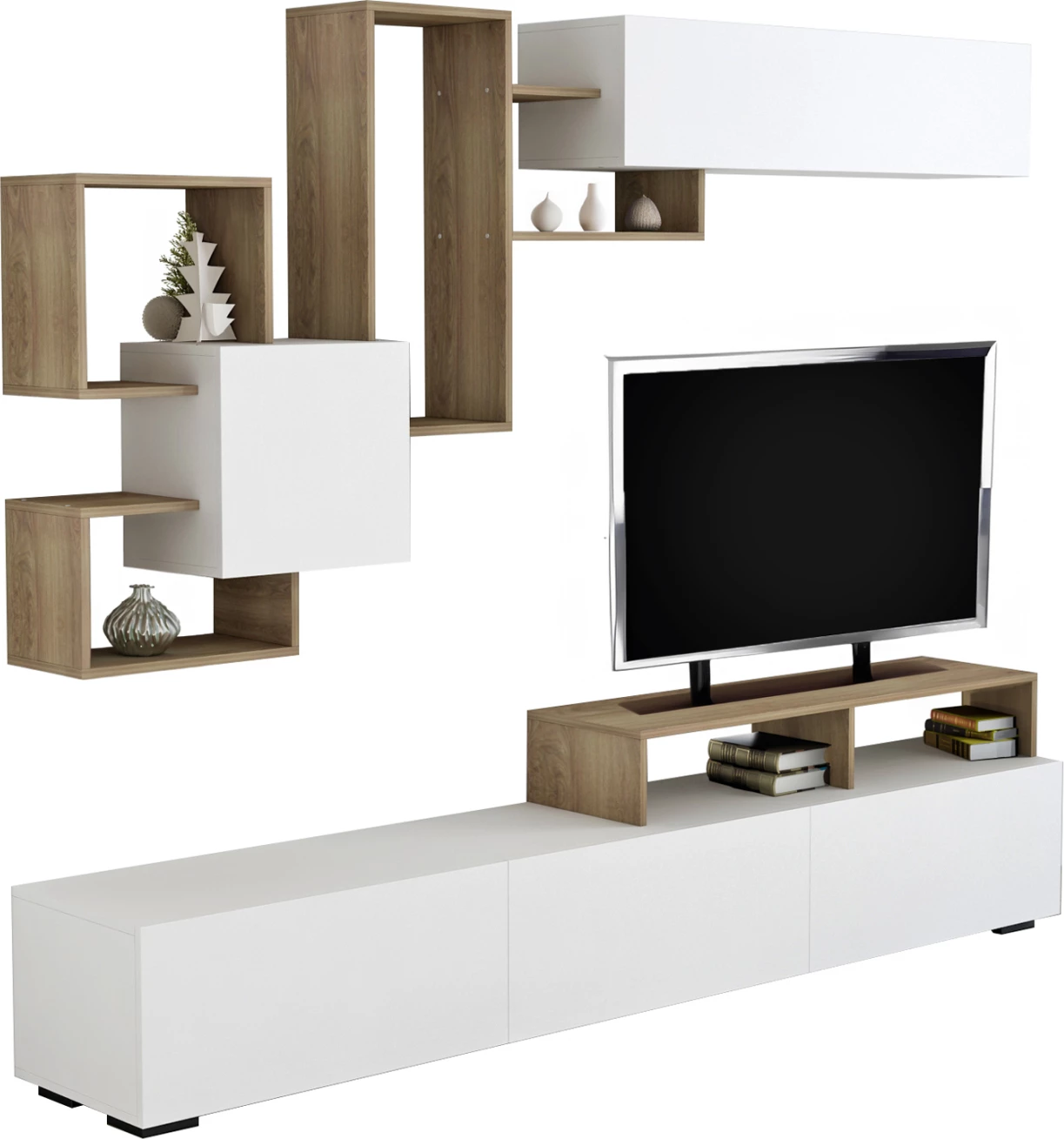 Komplet pohištva za TV DONOVAN FH8944.11 melamin v naravno-beli barvi 210x35,8x46,8Hcm.