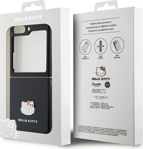 Ovitek za telefon Hello Kitty za Samsung Galaxy Z Flip 5, metalni logotip, črn
