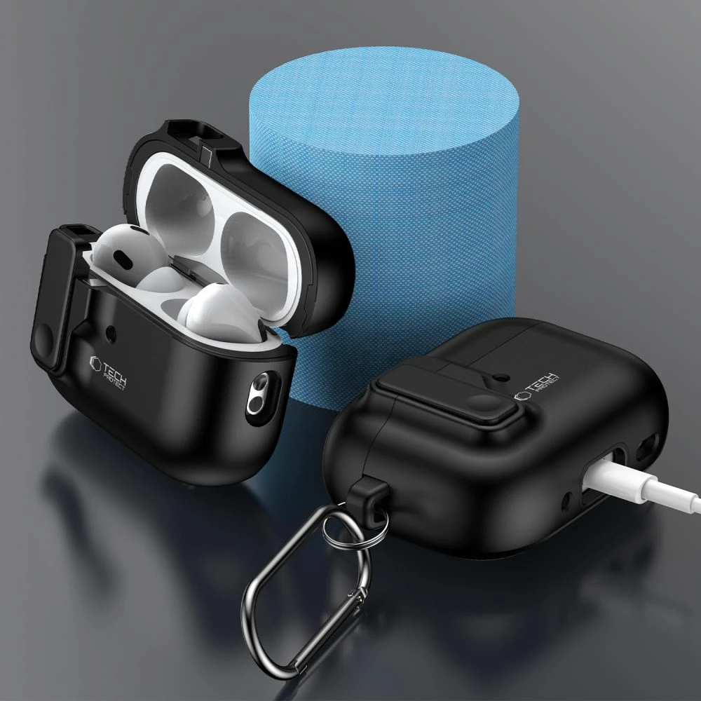 Tanek ovitek s karabino za AirPods Pro/Pro 2 Tech-Protect Slim Hook, črn
