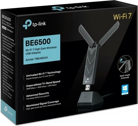 Wi‑Fi adapter TP-Link Archer TBE400UH, USB, Wi‑Fi 7, siv