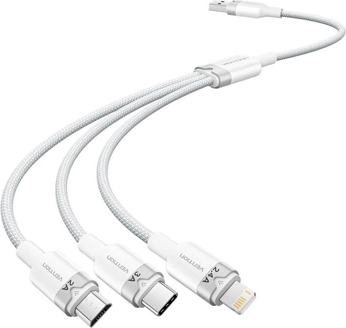3-v-1 kabel, Vention CTPWG, USB 2.0 A na USB-C/Lightning/Micro-B, 1,5 m, bel