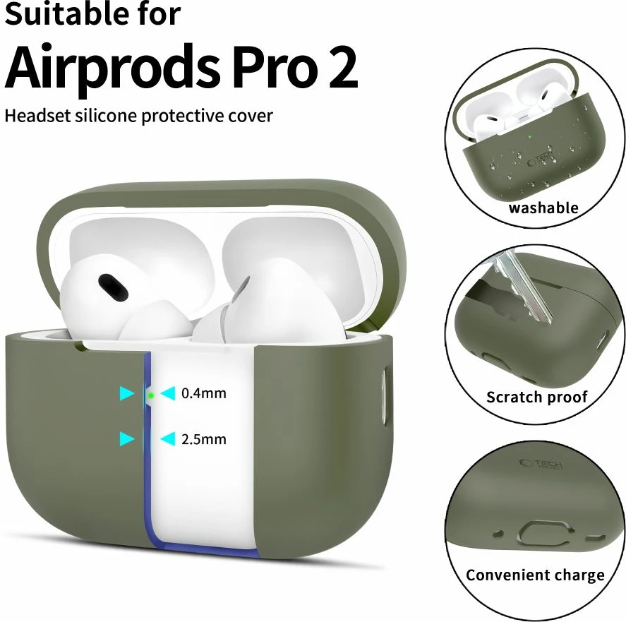 Silikonska prevleka za AirPods Pro/Pro 2 Tech-Protect, zelena