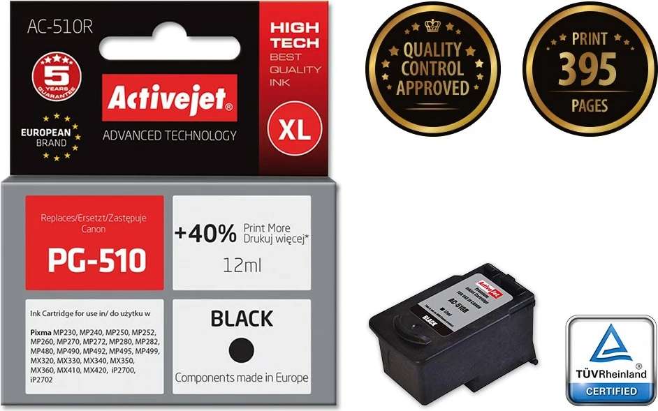 Zamenljivo črnilo Activejet AC-510R za Canon, 12 ml, črno