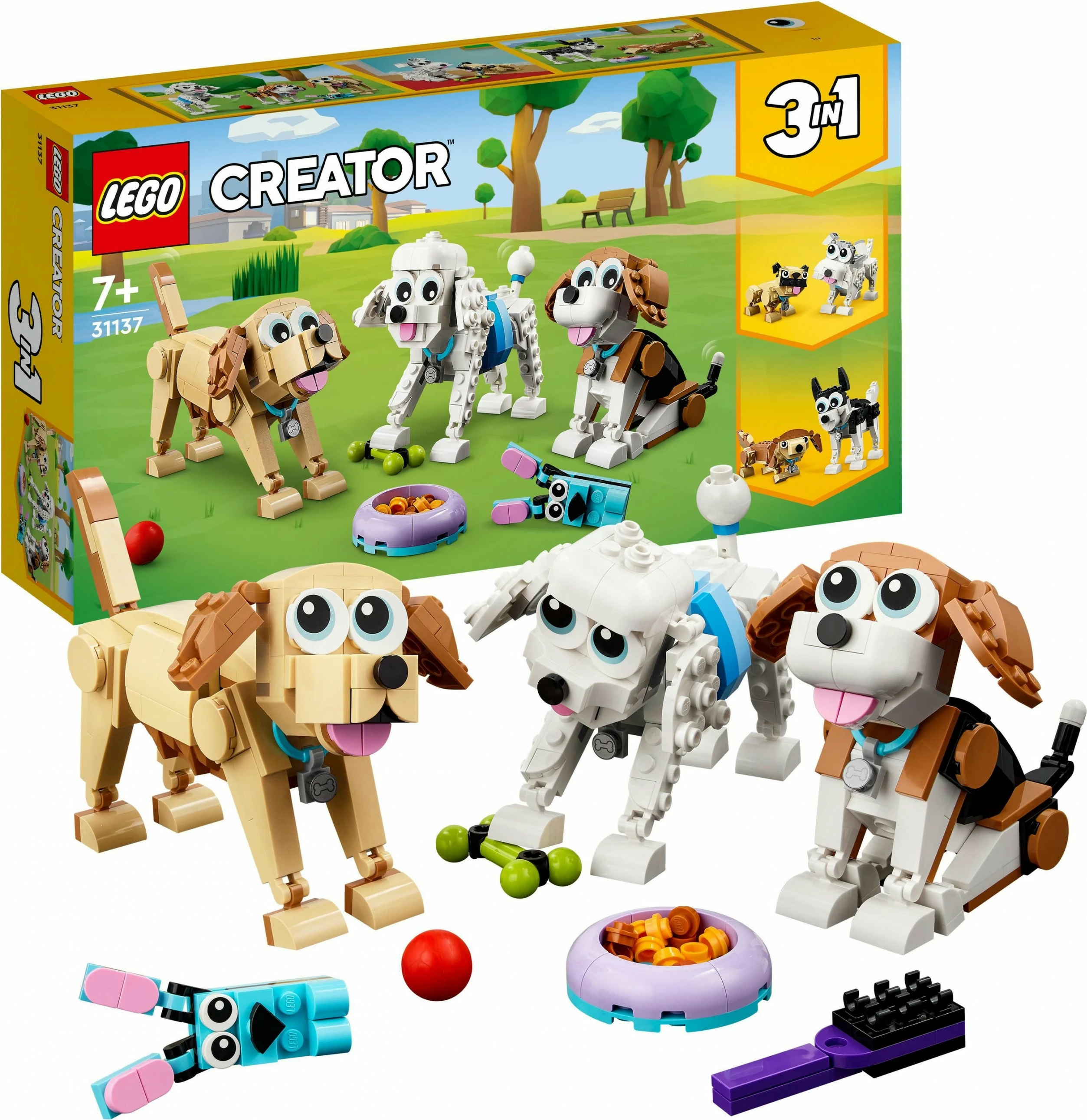 Set za sestavljanje 3-v-1 prikupni psi, LEGO Creator, 475 kosov, večbarven