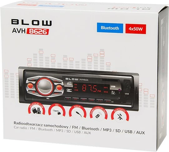 Avtoradio BLOW AVH-8626, MP3/USB/SD/MMC/BT, črn s daljincem