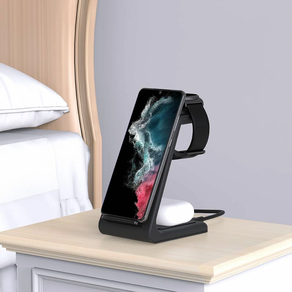 Stojalo za polnjenje 3-v-1 Tech-Protect QI15W-A36, za Android, črno