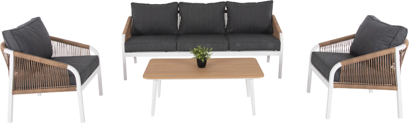 Zunanja garnitura za sedenje 4 kosi MAERLY FH6056.01 bela aluminij-PE pletena vrv-antracit blazine