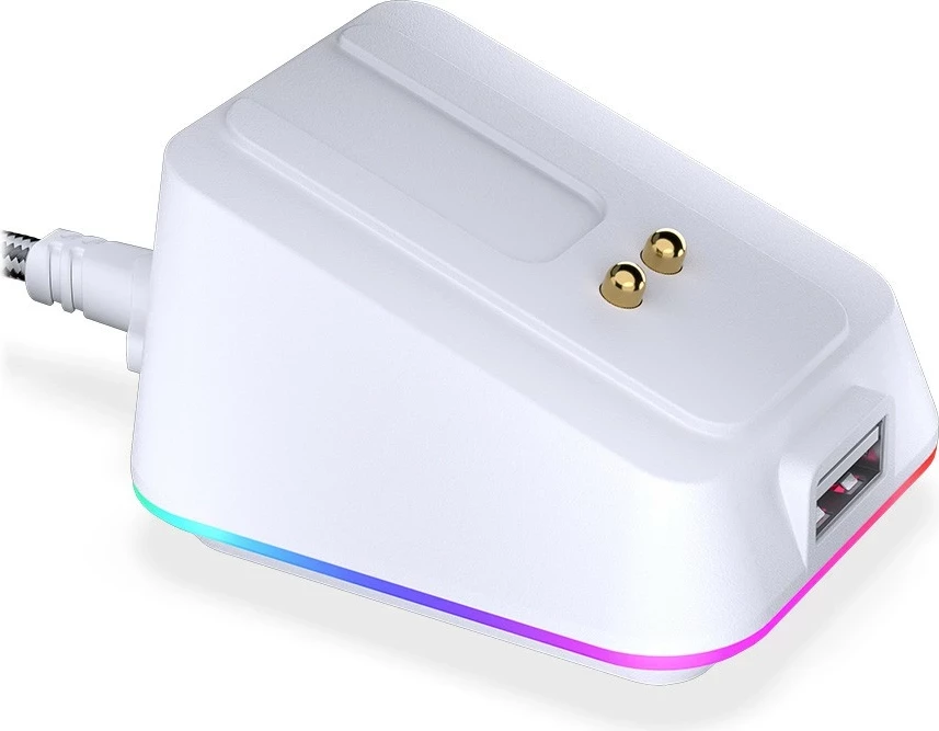 Stojalo za miško Endorfy Mouse Dock Onyx White, RGB, USB-C, belo