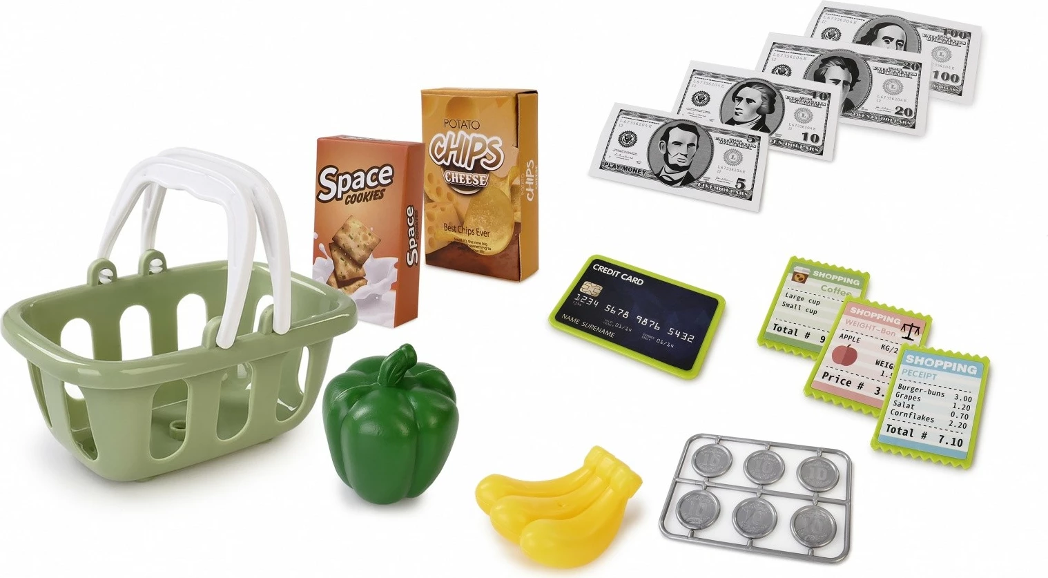 Igralna blagajna z bralnikom in tehtnico, večbarvna, komplet dodatkov Artyk 142543