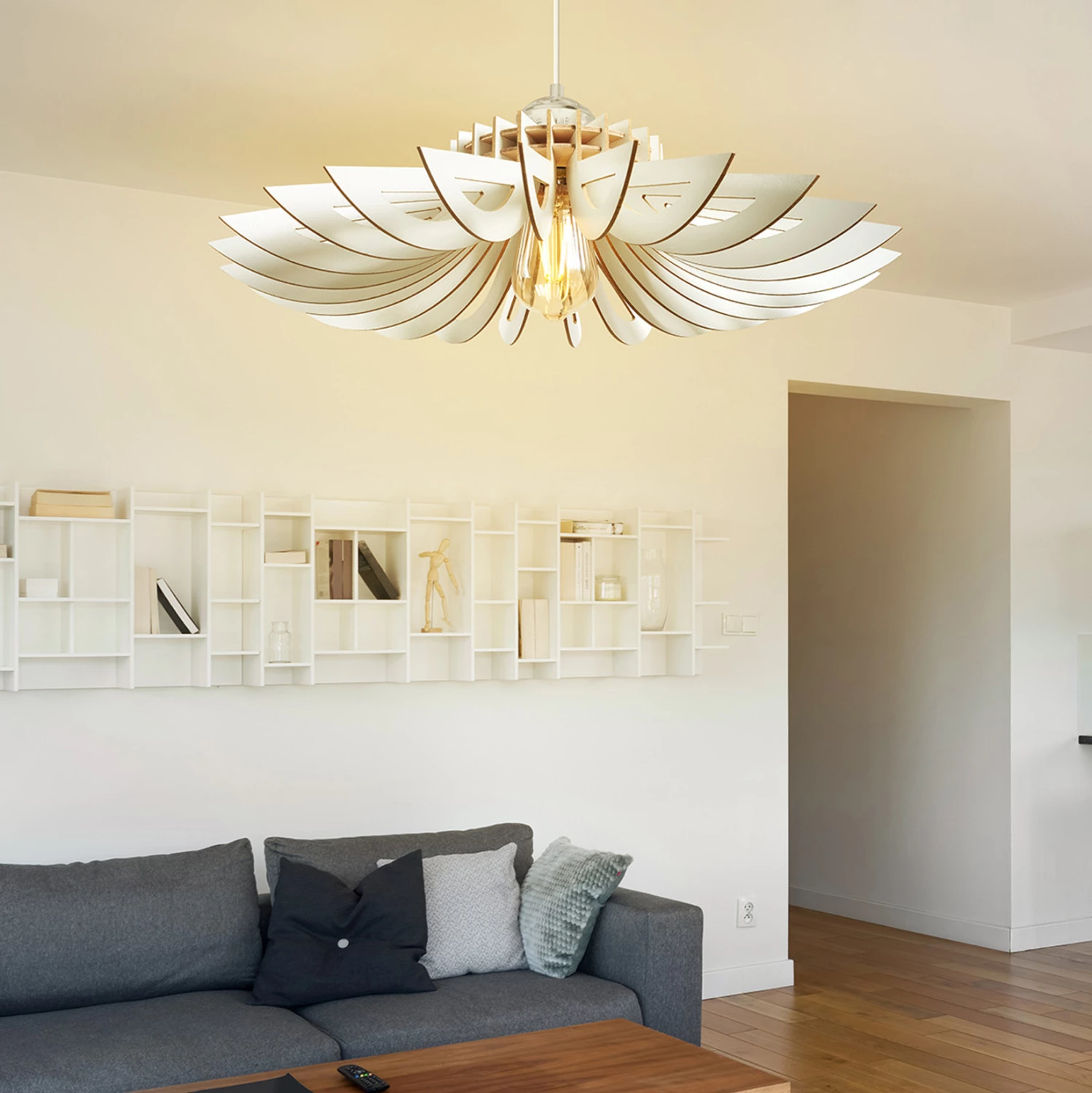 Lesena viseča stropna svetilka v beli barvi FH7348.02 Φ68x50Υ cm