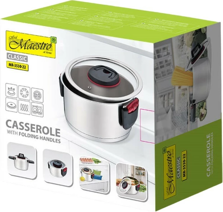 Lonec z zložljivimi ročaji, 4,2 L, nerjaveče jeklo, srebrn, Feel-Maestro MR-3530-22