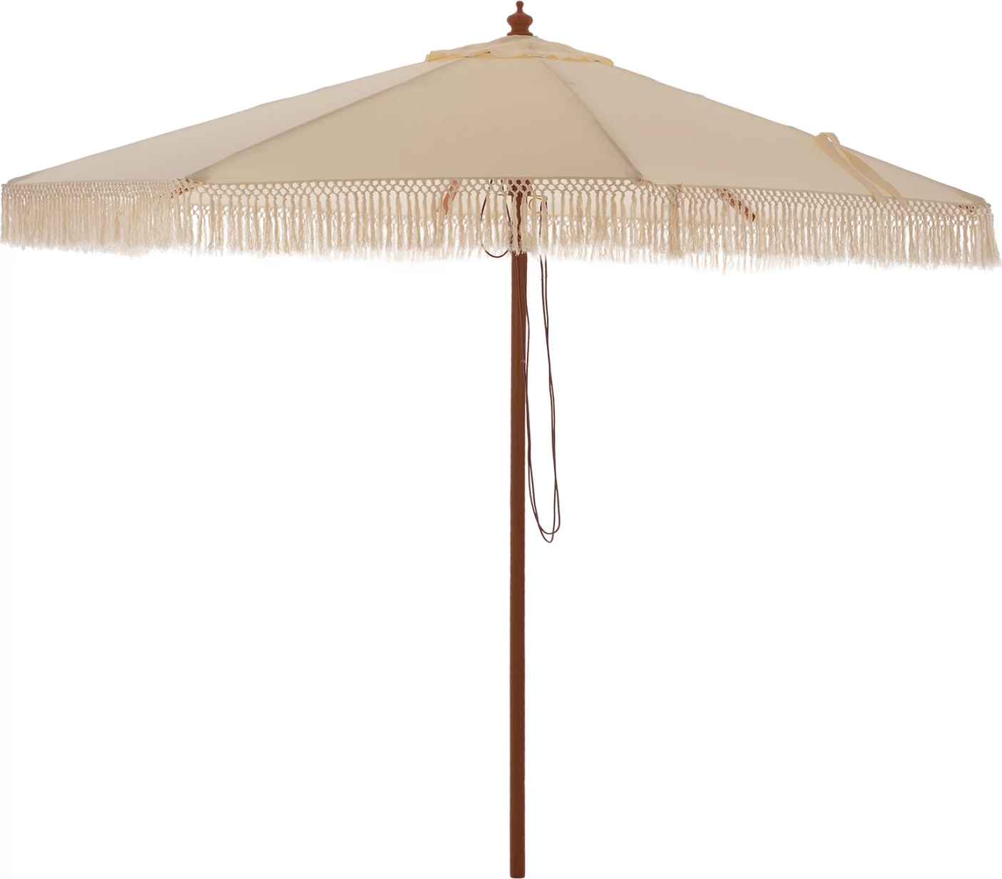 Luksuzni senčnik z resicami Wagner FH5776.01, bež, lesen drog, Φ3X2.50Hm