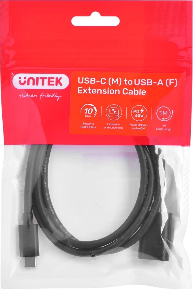 Adapter-kabel USB-C (Moški) na USB-A (Ženski) Unitek C476BK-1M, 10Gbps, 60 W