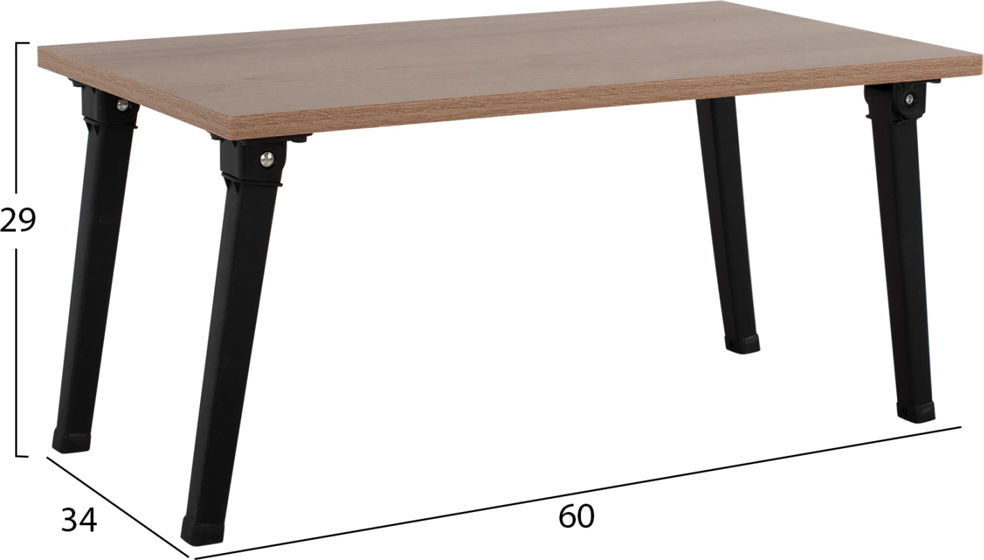 Stranska miza/pladenj za posteljo BRITTA FH8965.11 zložljive črne kovinske noge-melamin v oreh 60x34x29Hcm