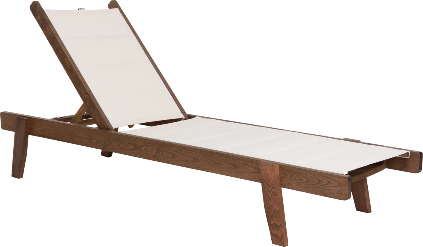 Profesionalni ležalnik za plažo MILOS FH10685.01 iz bukovega lesa v barvi oreha z blazino iz tkanine ecru 204x65x92,5H cm