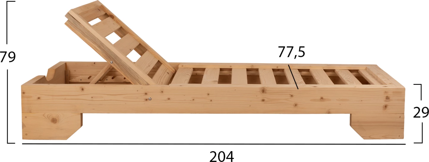 Profesionalni ležalnik iz lesa Makedonija FH5646.03 naravna impregnacija 204x77,5x29 cm