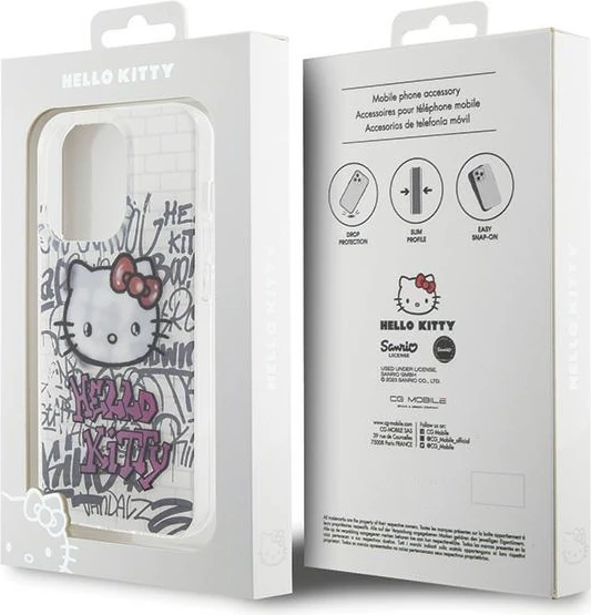 Ovitek za telefon z motivom Hello Kitty IML Kitty On Bricks Graffiti za iPhone 15 Pro, bel