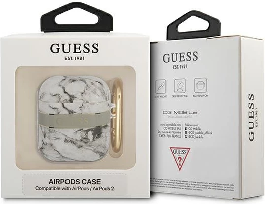 Ovitek za AirPods 1/2 iz kolekcije Marble Strap, siv - Guess GUA2HCHMAG