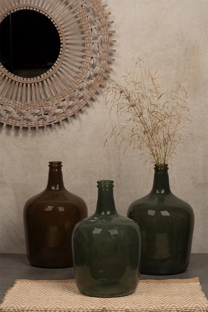 Dekorativna steklena steklenica iz recikliranega stekla, olivna, 25x25x40 cm