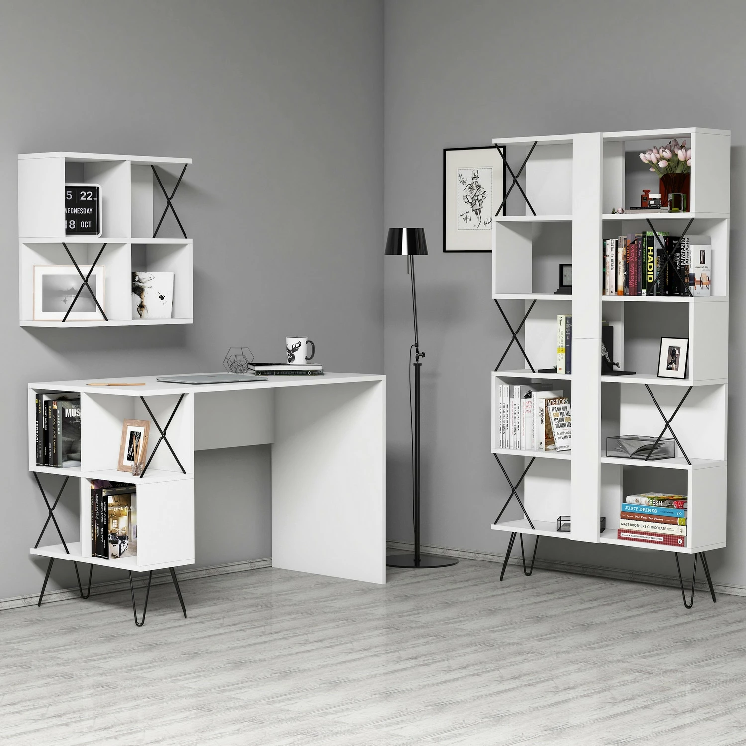 Set delovne mize s knjižnim regalom Extra 2, Hanah Home, bel in črn