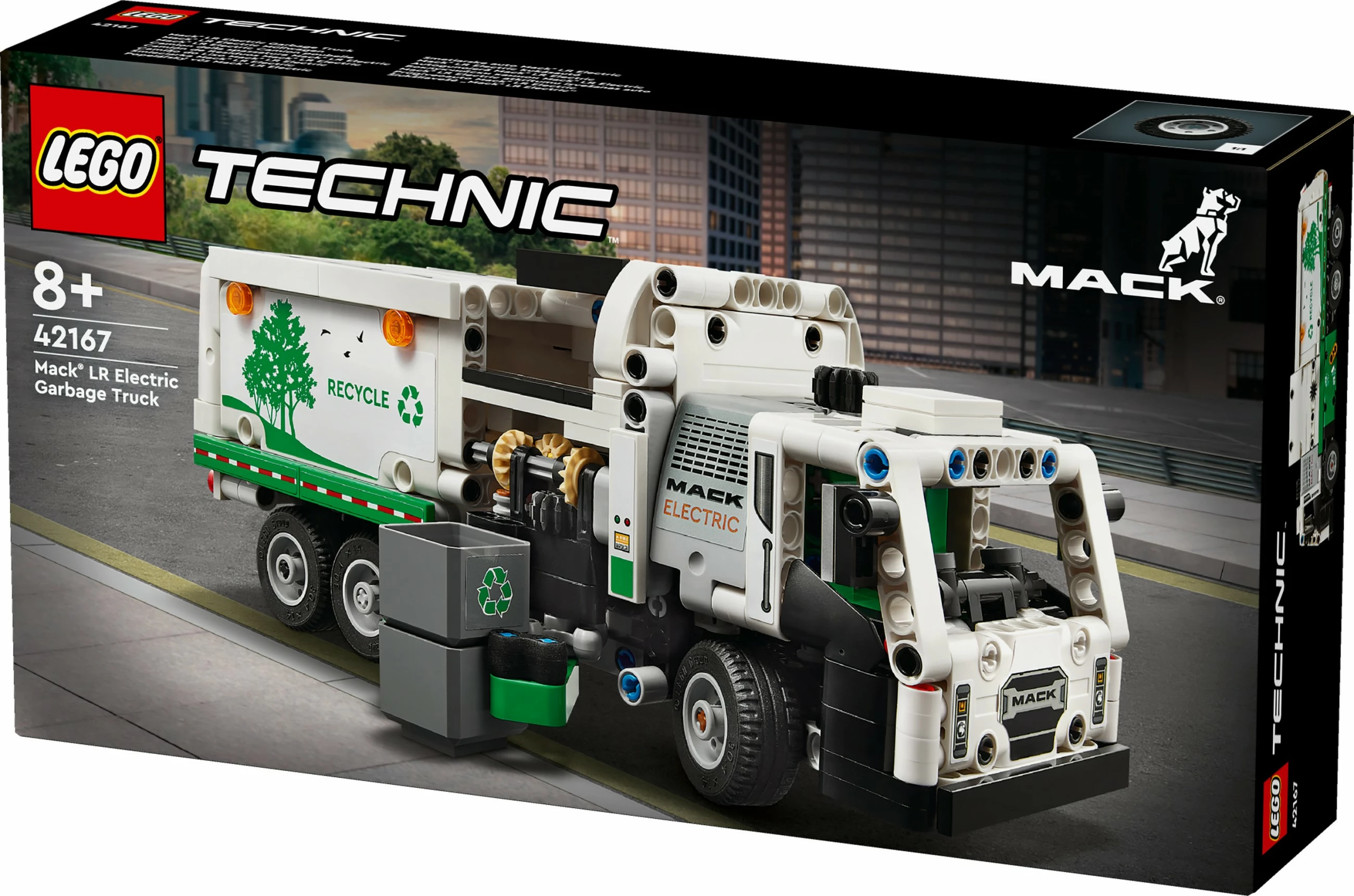 Gradbeni set LEGO Technic električni tovornjak za odvoz smeti Mack LR, 503 kosi, večbarven