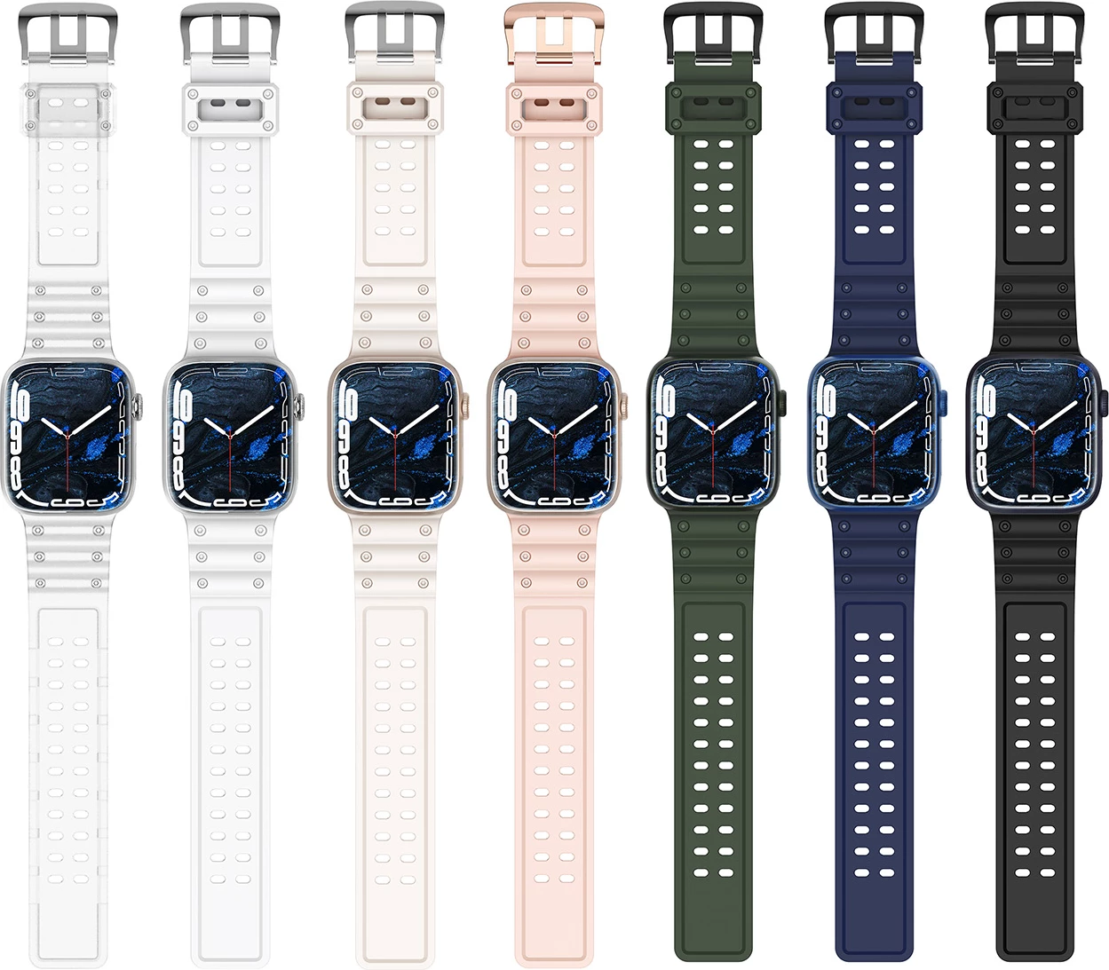 Trak z trojno zaščito za Apple Watch Hurtel Strap, TPU, za serije 1–9 in SE (38/40/41 mm), zelen