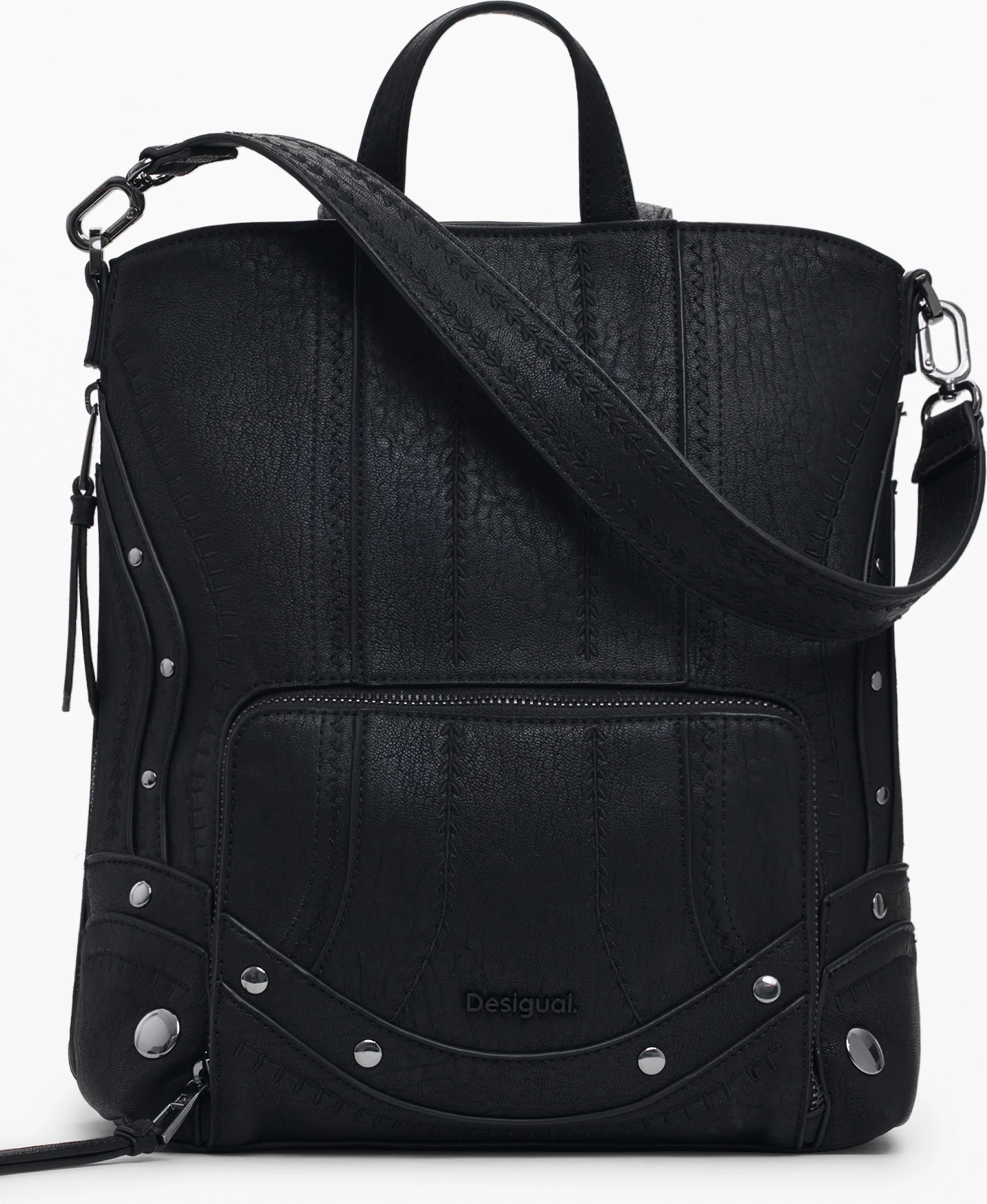 Mini nahrbtnik z vezenimi DESIGUAL EMBRO PATCH PRETORIA, ženski, črn