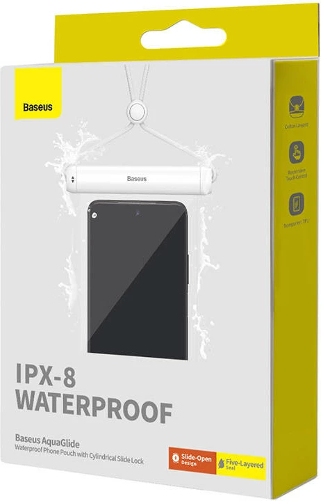 Vodoodporen ovitek za telefon Baseus AquaGlide, s cilindrično zaporo, bel