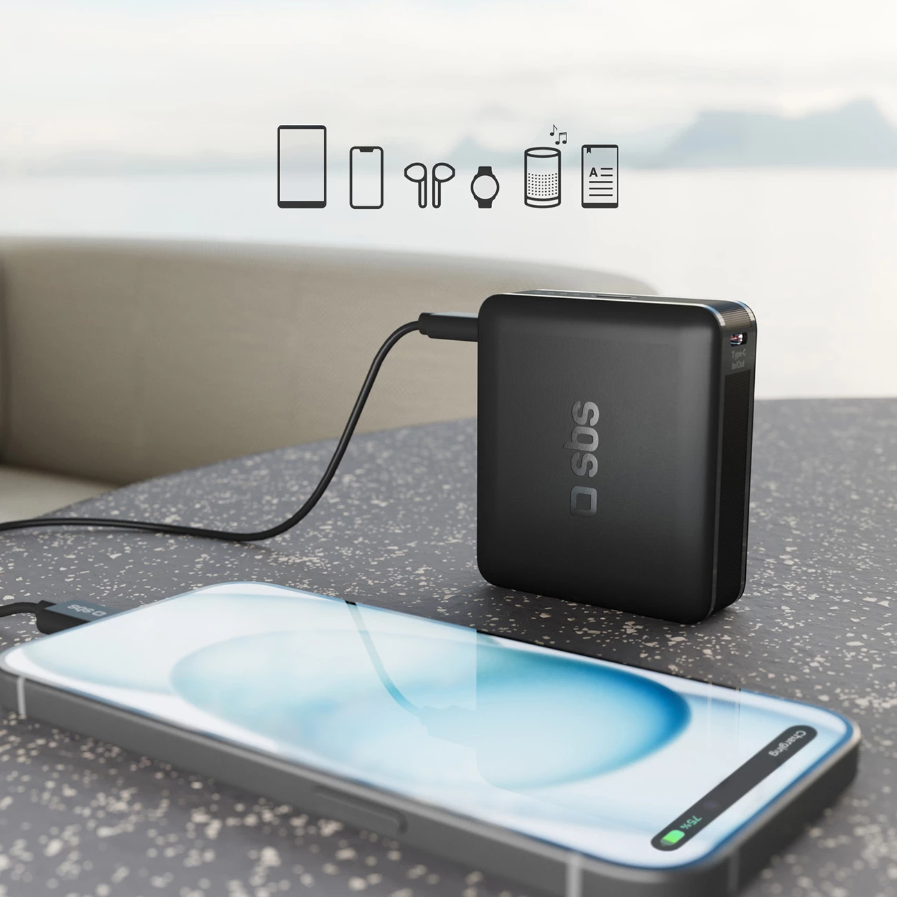 Powerbank 10.000 mAh, Power Delivery 20W, SBS TEBB10000HDPD20K, črn