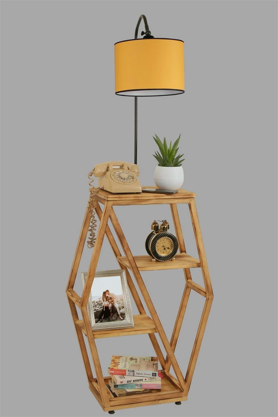 Stojalna svetilka z poličo za knjige, rumena, Opviq 8526-7