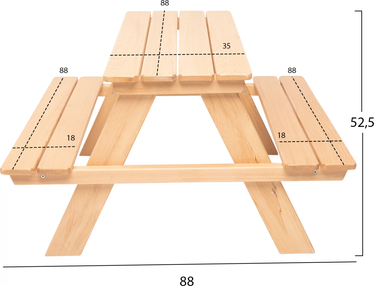 Otroška piknik miza iz lesa Miko HM5843 naravna 88x88x52,5 cm