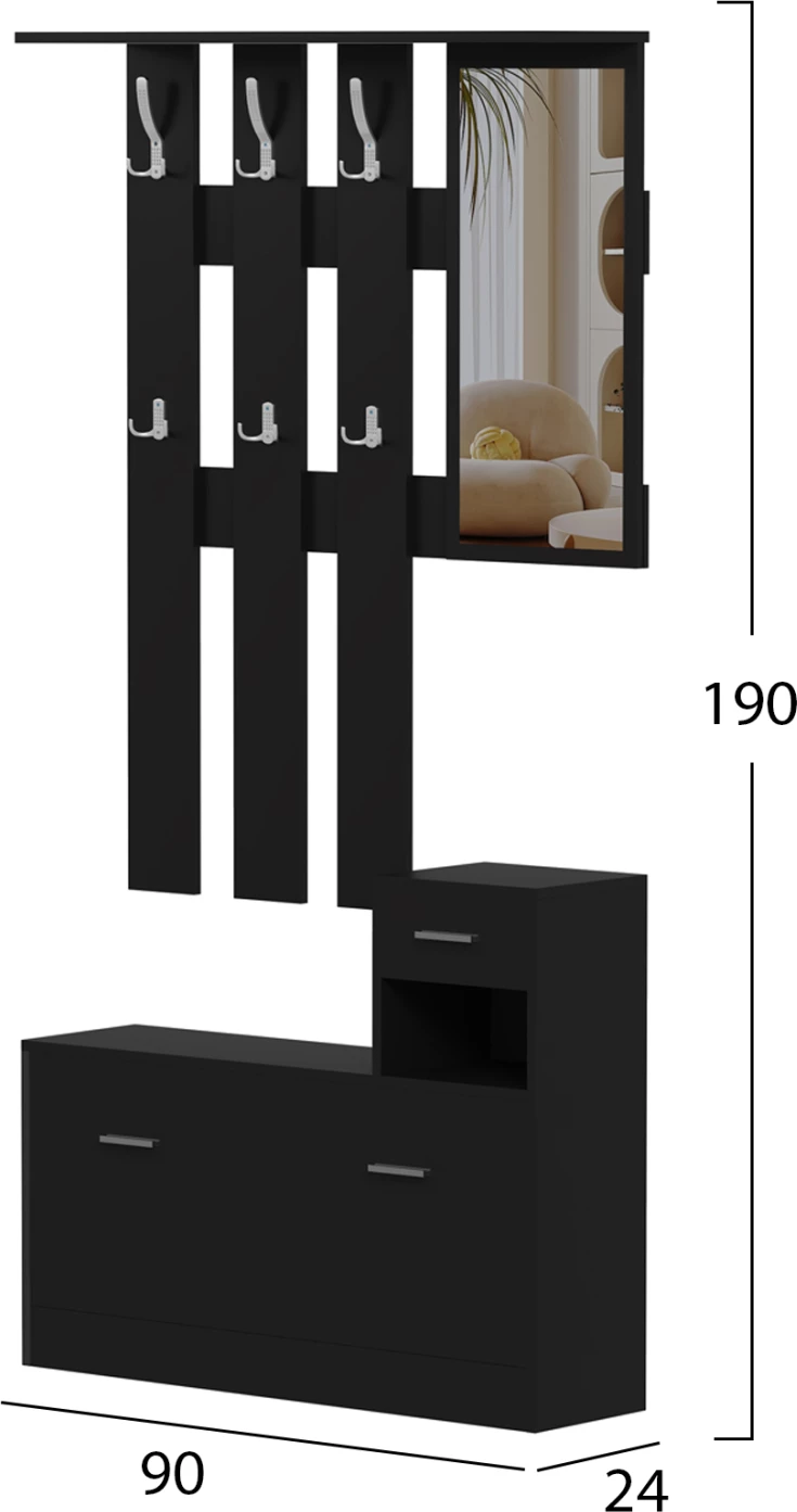 Komplet za predsobo z ogledalom GORN FH2473.02 melamin v barvi wenge 90x24x190Hcm