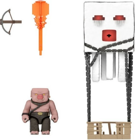 Set figuric Minecraft z Ghastom, ki izstreljuje projektil, in Piglin Warrior, Mattel JFB69