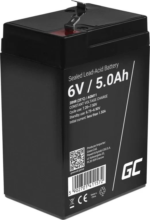 Baterija Green Cell AGM11 za UPS (VRLA), 6V, 5Ah, črna