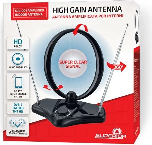 Antena notranja ojačana Superior Electronics NAI-001, črna
