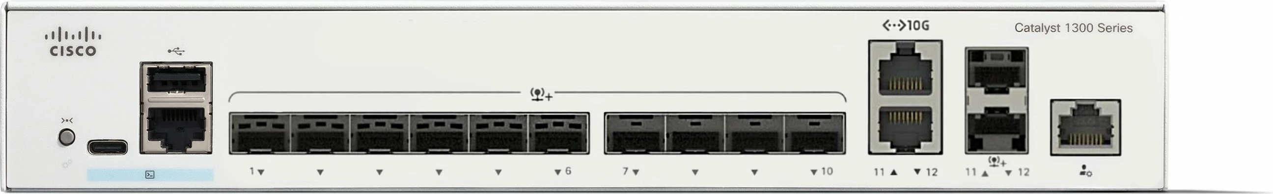 Stikalnik Cisco Catalyst 1300, 12 SFP+ vrat, 2x 10G Ethernet, za rack, bel
