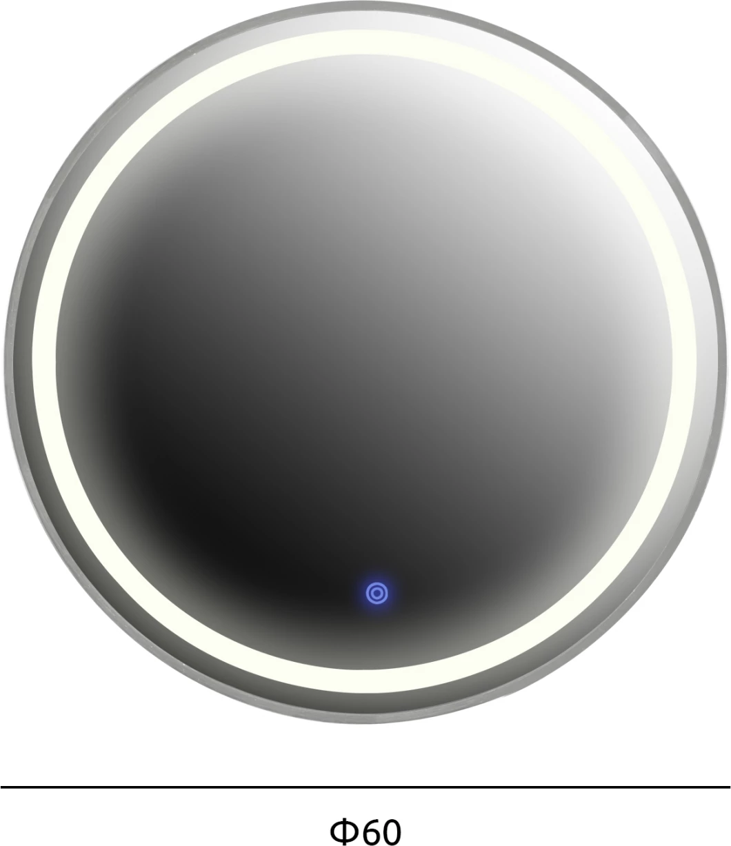 Okroglo stensko ogledalo FH9580.40 aluminijasto v sivi barvi z LED osvetlitvijo Φ60x3cm