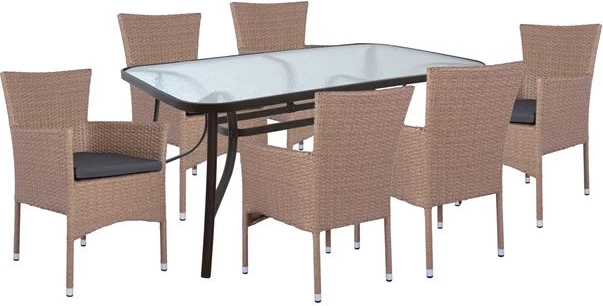 Set 7 kosov Miza kovinska rjava 160x90 s 6 naslanjači Rjava - Mocha pletenina FH10587.02