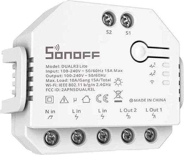 Pametno Wi‑Fi stikalo Sonoff Dual R3 Lite, 2-kanalno, belo