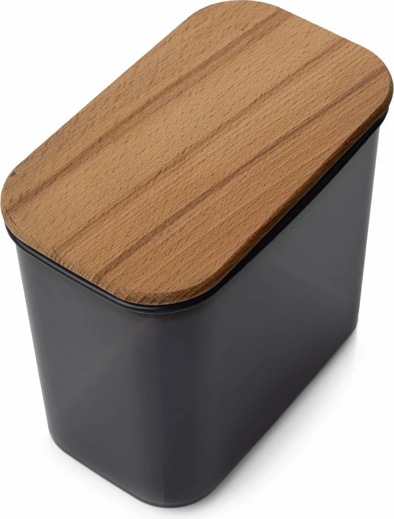 Škatla za organizacijo, antracit barve, z lesenim pokrovom, Hermia Concept ACJWL01R14, 15,5 x 9,5 x 14 cm (1 kos)