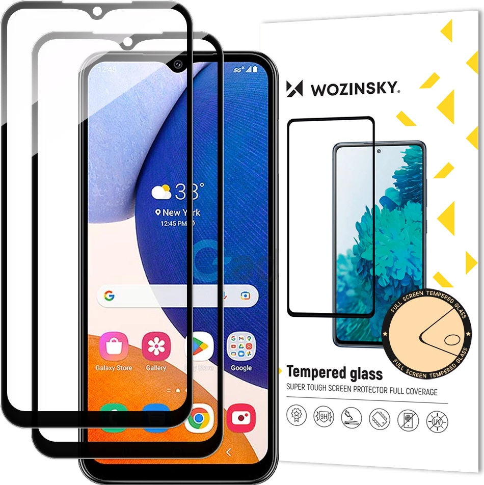 Kaljeno zaščitno steklo Full Glue za Samsung Galaxy A14 5G/A14, Wozinsky, 2 kosa, modro