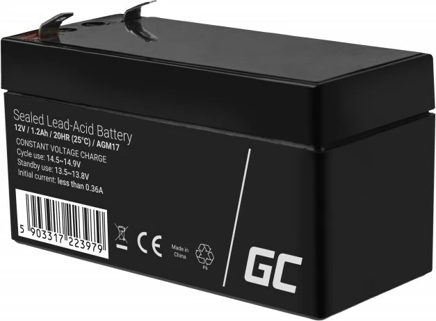 Baterija Green Cell AGM17, 12 V, 1,2 Ah, črna