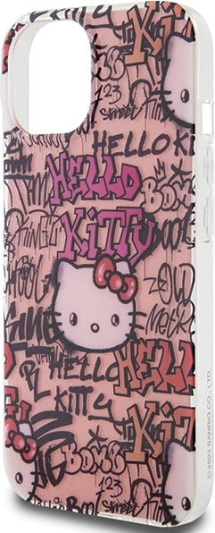 Ovitek z grafiti Hello Kitty IML za iPhone 15, rožnat