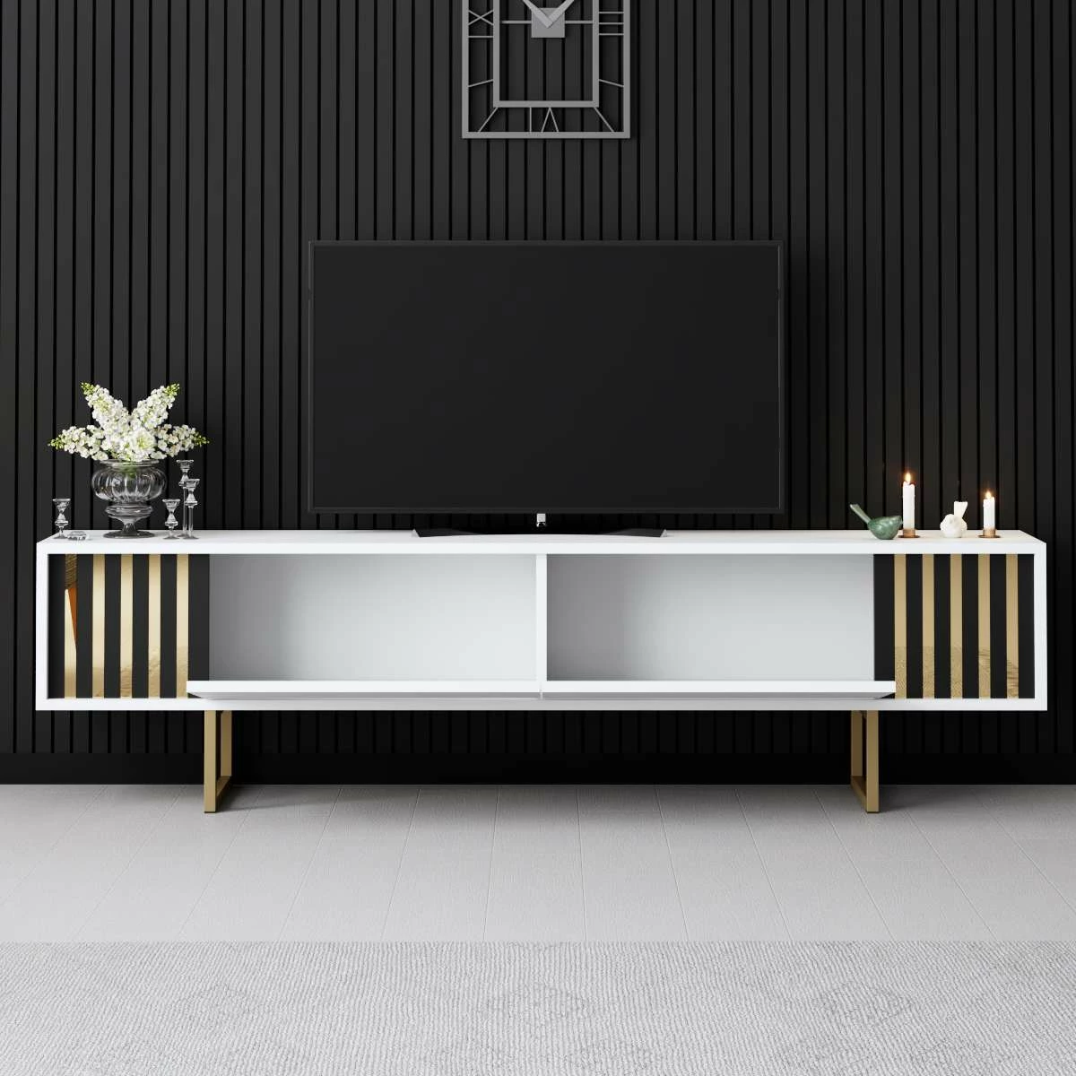 Komoda za TV, Hanah Home Gold Line, bela in zlata