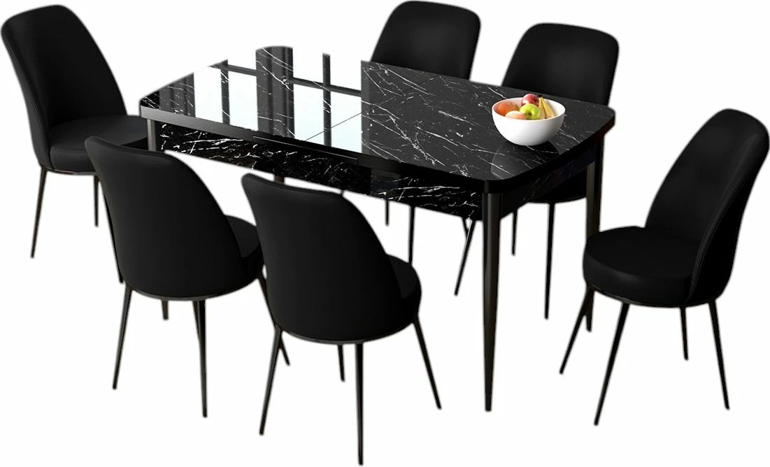 Raztegljiv jedilniški set, 7 kosov, Skye Decor Zen, črni marmor, črn