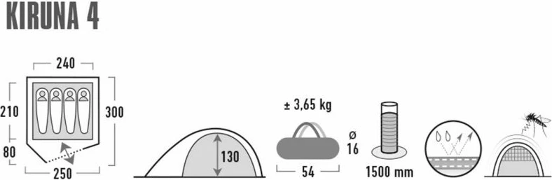 Šotor za kampiranje High Peak Kiruna 4, modro-siv