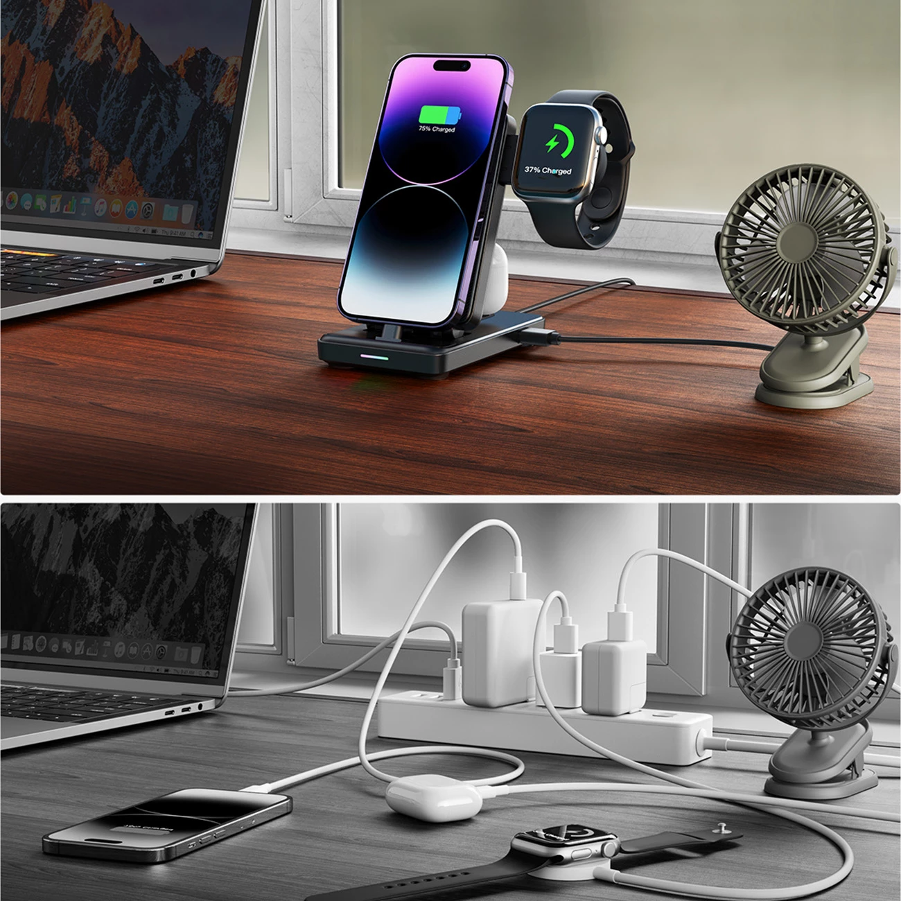 Polnilna postaja 4-v-1 za iPhone, AirPods in Apple Watch, zložljiva, črna Joyroom JR-WQS02