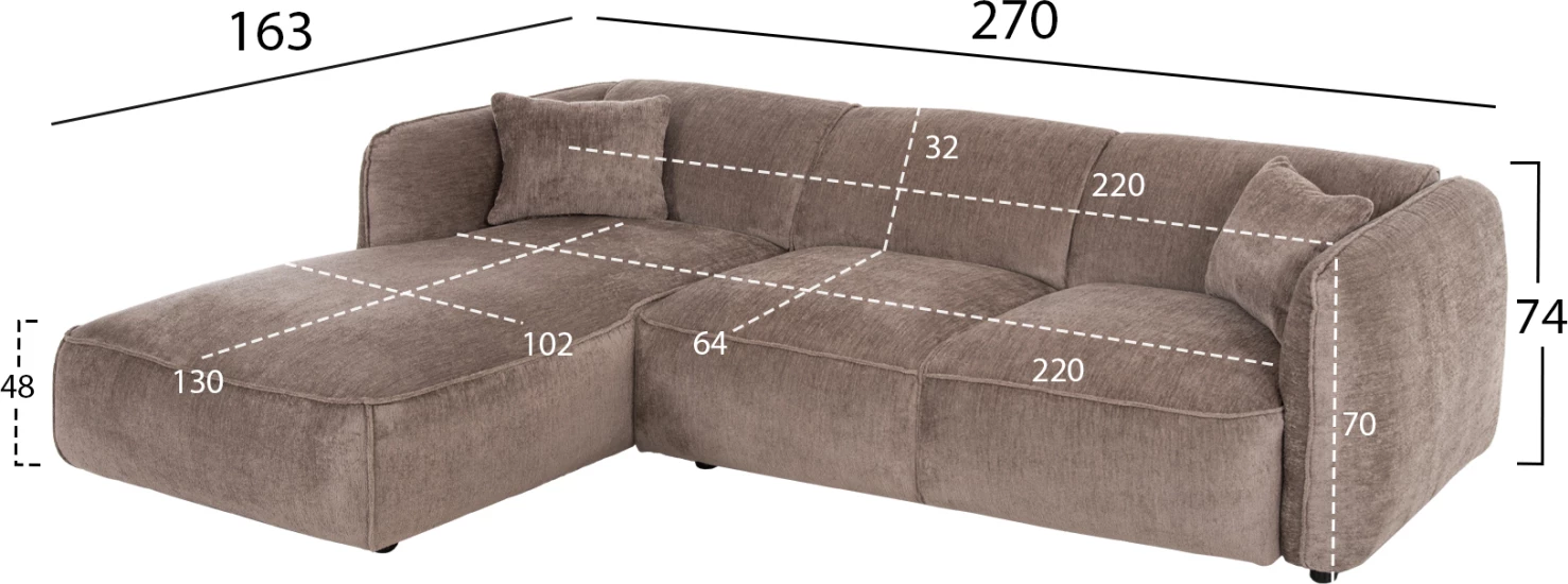 Kotna sedežna garnitura (levi) TREAT FH3277.02L temno bež tkanina 270x163x74Hcm